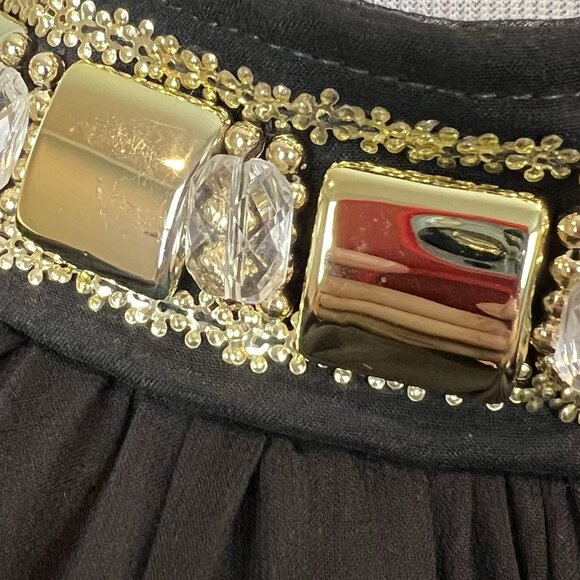 Milly New York Black Chiffon Blouse Size 8 Jeweled High Neckline Sleeveless Silk - Picture 3 of 13